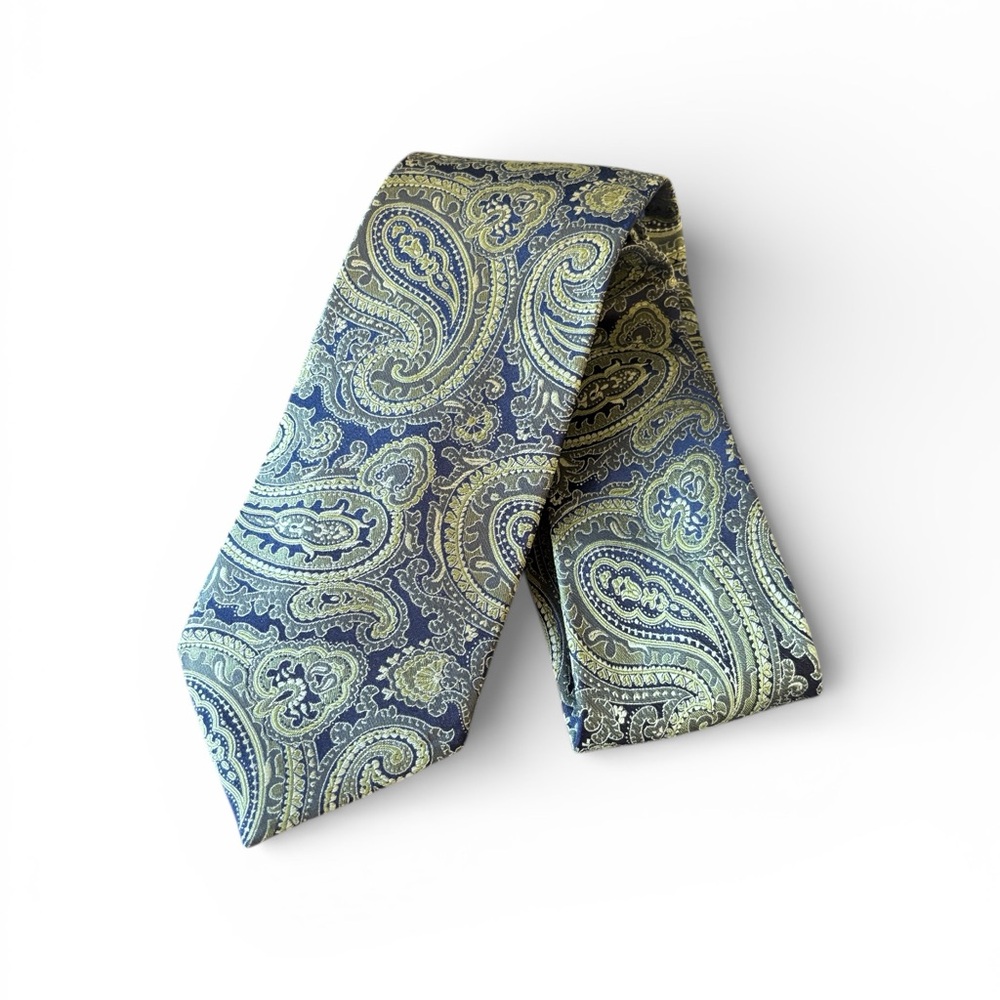 Haines‎ & Bonner of London Paisley Handmade Silk Blue Green Tie